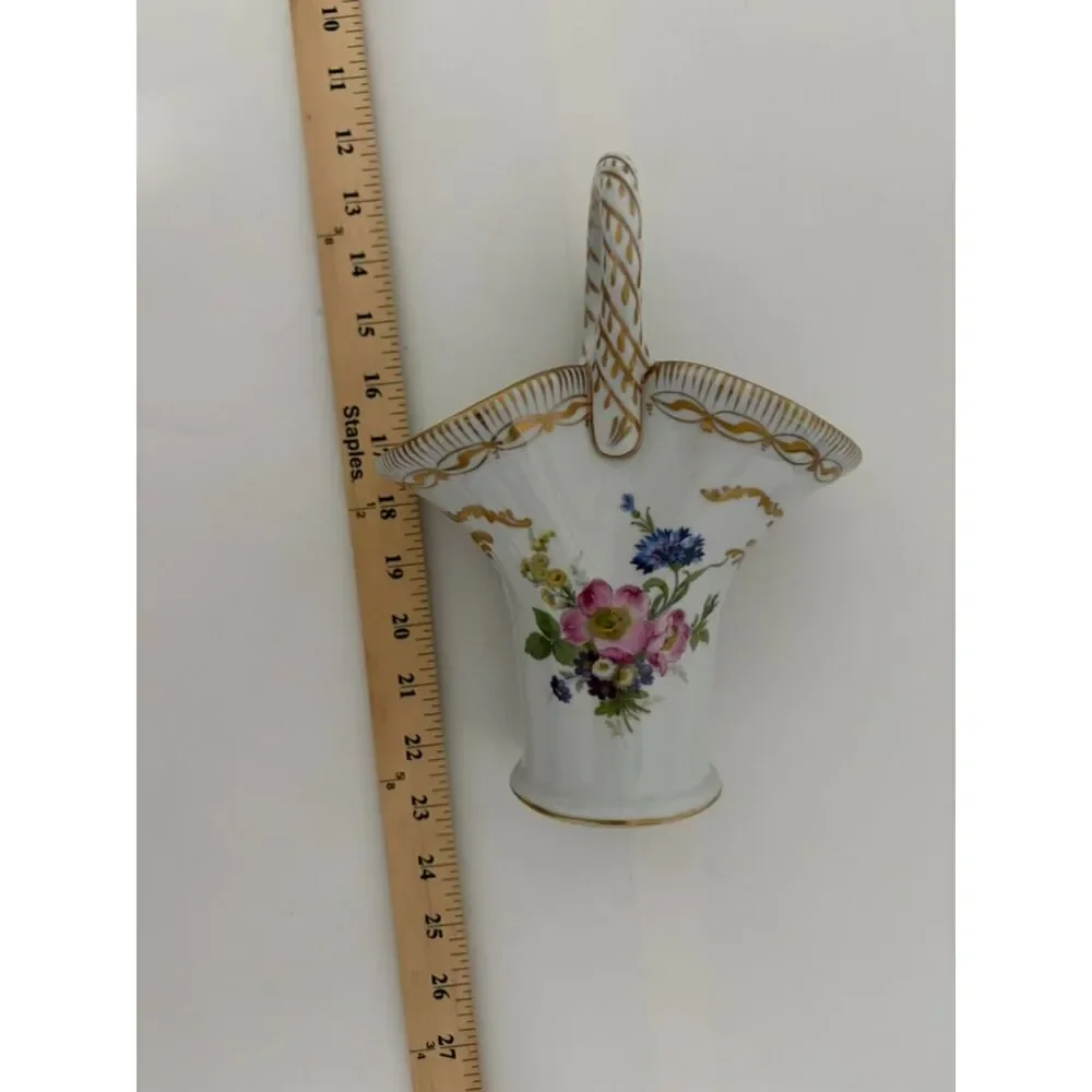 Vintage Paris royal Peint a la Main Handled floral basket vase gold trim
